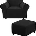 H.VERSAILTEX 1 Piece Sofa Cover for Armchair 32"-48" Bundle Square Ottoman Covers Ottoman Slipcovers (Black)