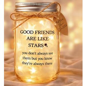 Friendship Gifts for Women - 15oz Thick Glass Mason Jar Night Light,Best Friend Gift for Birthday Home Decor, 20 LED Fairy Lights (GOOD FRIENDS)
