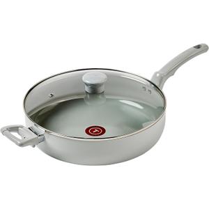 T-fal Refresh Ceramic, Ceramic Non Stick Jumbo Cooker w/Lid 5 Quart, Oven Broiler Safe 350F, Cookware, Kitchen, Deep Frying Pan w/Handle, Saute Pan, Healthy Cooking, Skillet, Pots and Pans Moon Gray