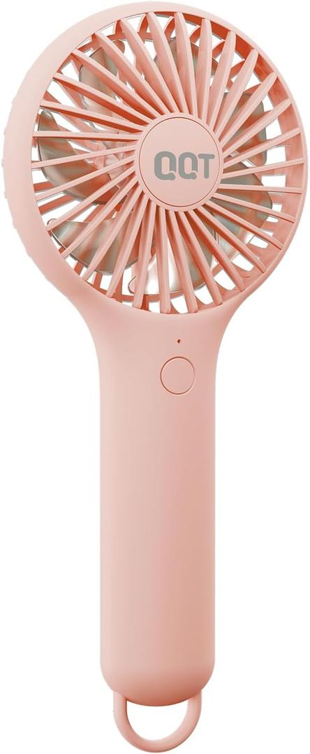 QQT Mini Handheld Fan, Small Personal Fan with 3 Speeds, Portable Battery Operated, USB Rechargeable Makeup Eyelash Dryer, Strong Airflow for Travel, Office, Outdoor, Women, Men, and Kids(Pink)