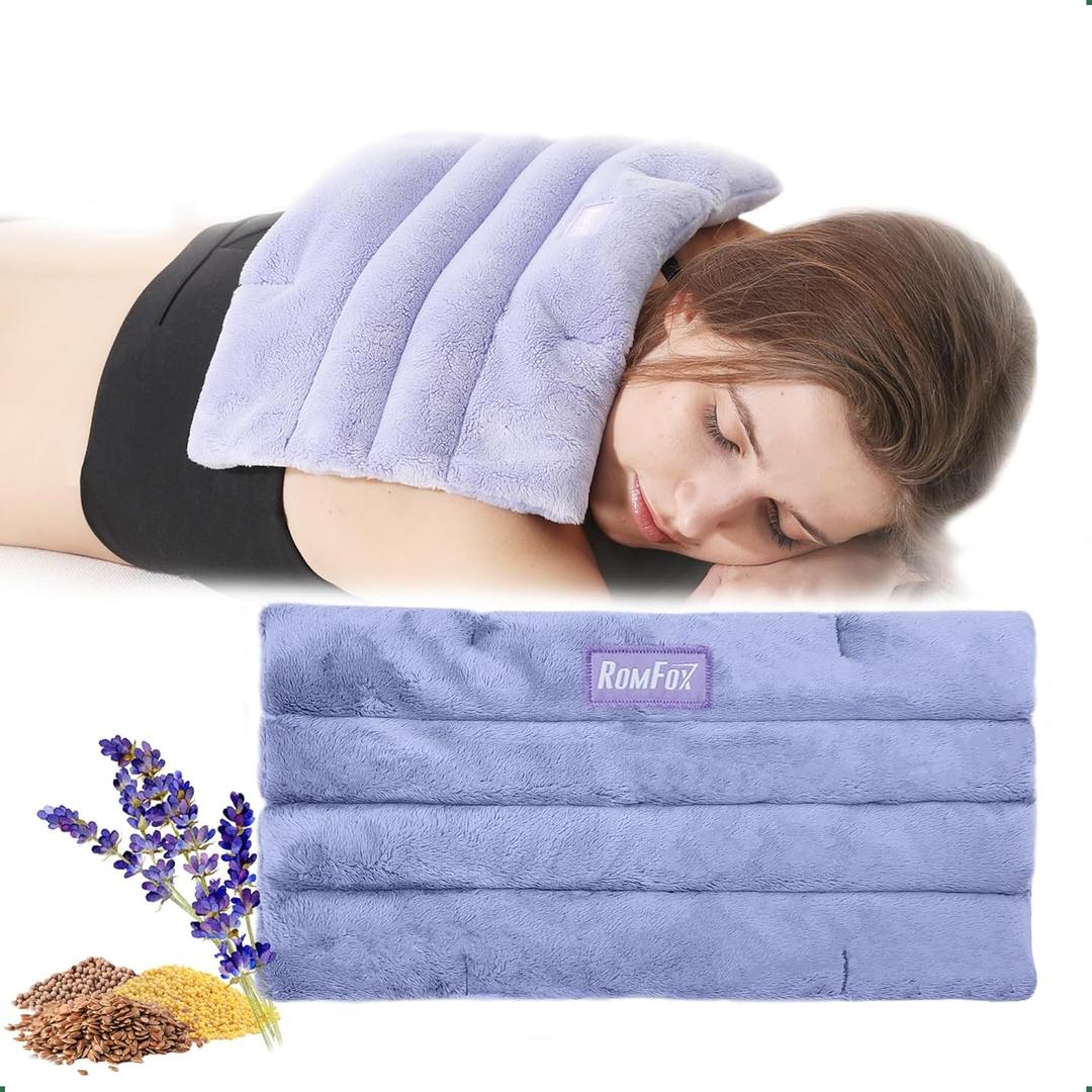 Romfox Microwavable Heating Pad for Pain Relief, Moist Heat for Cramps, Muscles, Joints, Back, Neck and Shoulders, Heat Compress Pillow, for Both Hot and Cold Therapy (12 * 6 Lavender)