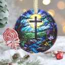 Cross Christmas Ornament, 3.5 Inch Ceramic Religious Ornament, Christmas Tree Ornaments, Christian Gifts, Religious Gifts, Gifts for Christmas, Perfect for Holiday Party, Tree, Window (Cross and River)