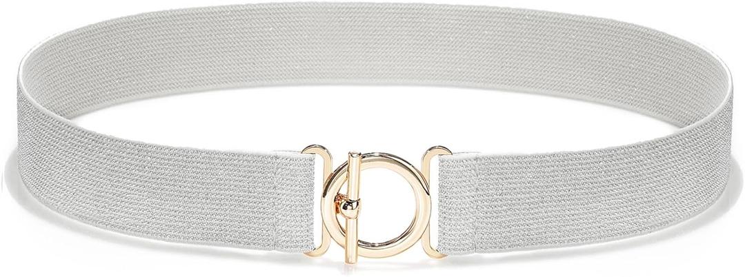Glamorstar Elastic Belts for Women Skinny Stretchy Waist Belts for Dresses (Fit Waist 28"-30", Silver Gold Buckle)