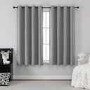 THOOO 100% Blackout Curtains Natural Linen Textured Blackout Curtains 63 Inch Length for Bedroom Living Room Nursery, Farmhouse Thermal Insulated Grommet Curtains Room Darkening 2 Panels,Dark Grey One Curtain Missing