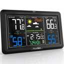 Weather Station Wireless Indoor Outdoor Thermometer, Wide Viewing Angle Home Weather Stations, Colorful Large 7.6" Display, Atomic Clock Weather Forecast Adjustable Backlight, Black