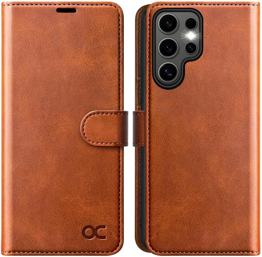 OCASE Compatible with Galaxy S25 Ultra Wallet Case, PU Leather Flip Folio Case with Card Holders RFID Blocking Kickstand [Shockproof TPU Inner Shell] Protective Phone Cover 6.9 Inch 2025, Brown