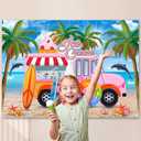 Truck Shop Ice Cream Backdrop Ocean Seaside Summer Backdrop for Birthday Party Pink Car Palm Leaf Ice Cream Banner Aloha Theme Birthday Photography Background Decorations 7x5Ft (S2)