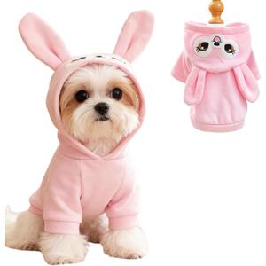 Pink Dog Sweater for Small Dogs Girl Boy Bunny Ears Puppy Hoodies Funny Dog Sweatshirt Coat Rabbit Outfit for Cats Pet Easter Costume for Pomeranian Chihuahua Yorkie (Pink, Large)