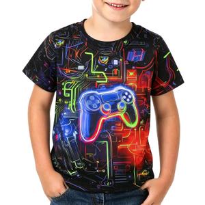 Boys Girls Neon Shirt Short Sleeve Crewneck T Shirts Cool 3D Graphic Print Neon Game Shirts Summer Tees Tops for Boys, 8-10 Years