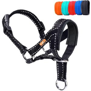 Dog Head Collar, Head Collar with Reflective Strap to Stop Pulling for Medium Dogs, Adjustable (M, Black)