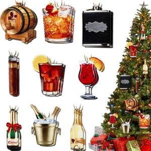 Amyhill 27 Pcs Christmas Ornaments Adult Beverages Liquor Champagne Bottle Wooden Cocktail Christmas Ornaments for Christmas Tree Decorative Hanging Ornaments with 11.8 Inch Gold Ropes