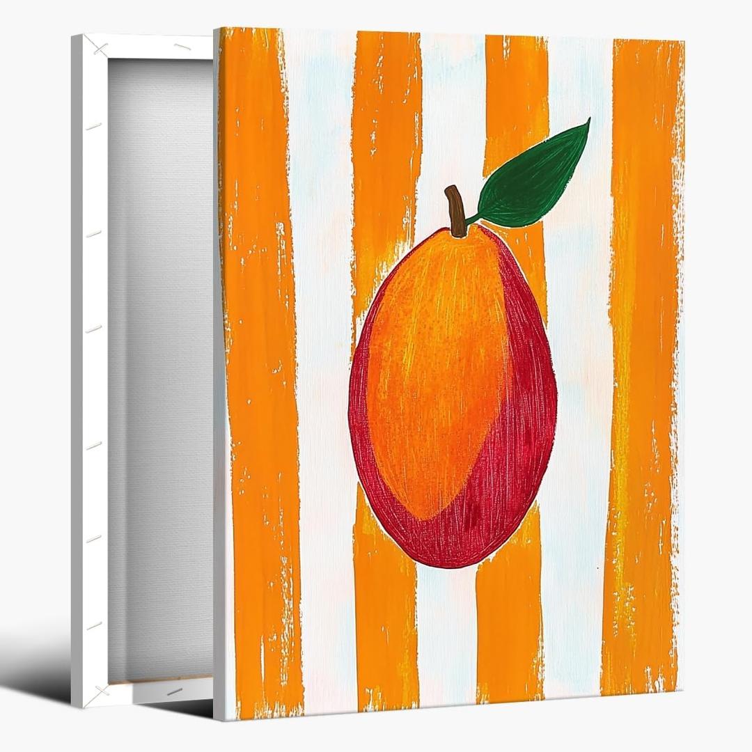 Trendy Fruit Kitchen Wall Art Vintage Mango Posters Fruit Abstract Art Canvas Print Preppy Poster Minimalist for Farmhouse Room Decor Bedroom 8x12inch Framed