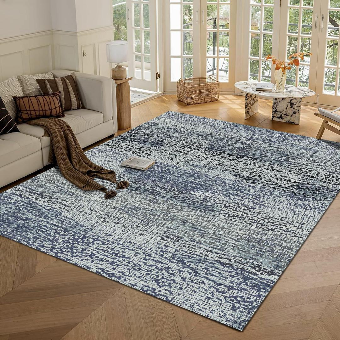 RUGSURE Washable Area Rug - 1/6 Thick - Stain & Water Resistant Non-Slip - Resistant Rug for Living Room, Bedroom, Nursery, Pet & Child Friendly, Vintage Charm Area Rugs (Grey+LightTeal, 9' x 12')