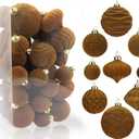 42PCS Gold Brown Velvet Christmas Ball Ornaments, Flocked Vintage Rustic Farmhouse Baubles in Assorted Sizes for Xmas Tree Decorations, Hanging Ornaments for Home, Party & Wedding Dcor (Golden Brown)