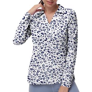 Women's Golf Polo Shirts Long Sleeve Workout Tops V Neck UPF 50+ Sun Protection Quick Dry Lightweight Active Shirts (White, XL)