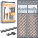 Magnetic Insulated Door Curtain Fits 48"x80" Doors - Thermal Door Cover for Winter with Clear Window, Window Insulation Kit & Doors Draft Stopper to Keep Cold Air Out for Front Doorway Home - Gray