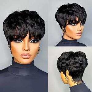 Pixie Cut Wig Human Hair Short Pixie Cut Wigs for Black Women, 100% Virgin, Glueless, Medium Size Cap, Black, Curly, Modern Style