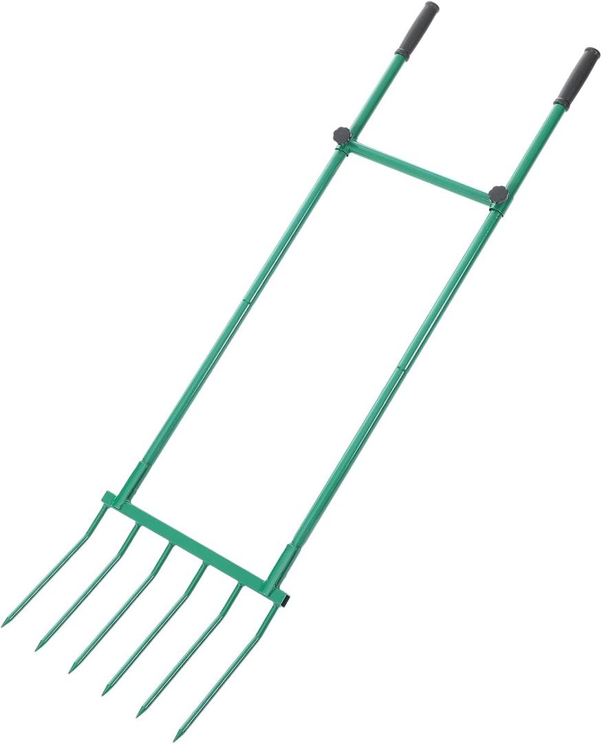 Zonon Heavy Duty Garden Broadfork 59" Steel Long Dual Handle Pitch Fork 16" Wide Broadfork 6 Steel Tines U-Shaped Hand Tiller Broad Fork for Farm and Garden Soil Loosening Weeding Composting Aeration