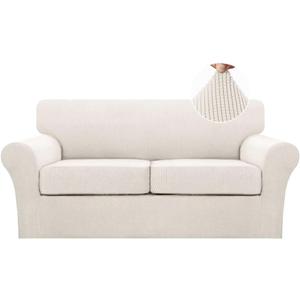 Turquoize 3 Piece Sofa Covers For 2 Cushion Couch Sofa Slipcover Soft Couch Cover For Dogs-Washable Sofa Furniture Covers With 2 Individual Cushion Covers, Feature Thick Fabric (2 Cushion Sofa, Ivory)