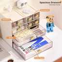 Stackable Desk Organizer with Drawer 13'' Wide Large Desktop Storage Drawer Organizer Clear Plastic Organizer Drawer for Office,Stationery,Cosmetics,Accessories (1 PACK,L-1 Drawer,Cream White)