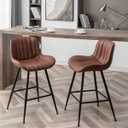 Brown Bar Stools Set of 2, Fabric Upholstered Barstools Armless, 24 in Bar Stool Bar Height, Black and Brown Barstools for Home Bar, Coffee Bar.