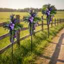 Solar Lavender Cross Memorial Stake Lighted Religious Yard Decoration Cemetery Stake with Purple Lavender Wildflowers Religious Purple Floral Cross Arrangement for Memorial Tribute