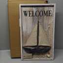NAUTIMALL Wooden nautical wall decor shabby chic rustic vintage 3d wall art coastal artwork light model ship beach decoration for living room lake house ocean bathroom sea boat ornament