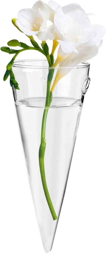 Clear Circular Cone Glass Wall Hanging Vase Flower Vase Bottle for Plant Holder Flower Creative Decor Cone Type Vase Succulent Planter Arrangement for Bedroom Kitchen Living Room Office