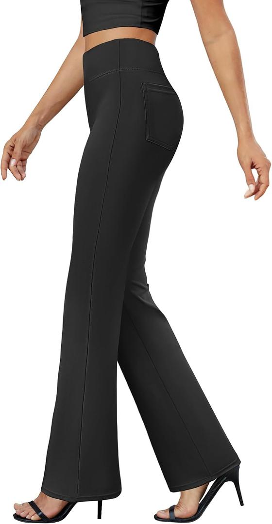 DLOODA Womens Bootcut Dress Pants Business Casual Work Pants with Pockets High Waist Stretchy Trousers Pull On Office Slacks, Small