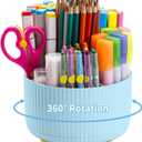Marbrasse Desk Organizer, 360-Degree Rotating Pen Holder, Desk Organizers and Accessories with 5 Compartments Pencil Holder, Art Supply Storage Box Caddy for Office, HomeLight Blue