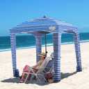 Qipi Beach Cabanas for Sand, Beach Canopy with Sandbags & Side Wall for Family, Easy Set Up Sun Shelter, UPF 50+ UV Protection with Roof Vent