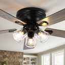 52 Inch Vintage Ceiling Fan with Light and Remote Control, Flush Mount Chandelier Fandelier Rustic with 6 Speeds 5 Reversible Blades for Bedroom Kitchen Dining Room