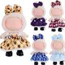 2 x 3-Piece Clothes for17cm Doll Clothes Set & Outfit-Blue Diamond Plaid Dress + Butterfly Clip + Versatile Black Glossy Shoesno Doll Included