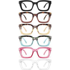 miyya Oprah Style Reading Glasses for Women, Cheaters Eyeglasses, Oversized Blue Light Readers, Fashion Eye Glasses (M3 6 Pack Mix), Magnification Strength: 0.0 x