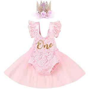 Baby Girl 1st Birthday Outfit Lace Tulle Romper Princess Tutu Dress Headband Shiny ONE Cake Smash Photo Shoot Clothes 90