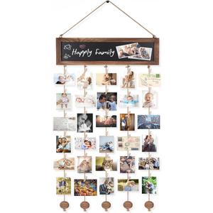 Bikoney Picture Frames Collage Photo Hanging Display Picture Board Wood Rustic Frames for Wall Decor and Dorm Room Decor with Blackboard and 30 Clips Carbonized Black (1-Pack)