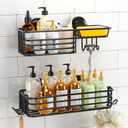 TAILI Shower Caddy Suction Cup 2 Pack with Hooks & Soap holder, Heavy Duty Shower Organizer for Bathroom, No Drilling Bathroom Organizer with Large Capacity, Black Metal Storage Basket