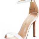 DREAM PAIRS Women's High Heels Flower Ankle Strap Stilettos Round Open Toe Dressy Sexy Sandals, Size 7.5, White/ Pat, KARRIE