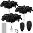 Tigeen 100 Set Ostrich Feathers Bulk 12-14 Inch,10-12 Inch 100 Natural Feathers for Vase with 100 Sticks and Tape Making Kit for DIY Wedding Floral Arrangement Party Centerpiece Decor(Black)