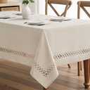 MIULEE Beige Rectangle Linen Polyester Tablecloth with Decorative Cutouts Spring Waterproof Stain Resistant & Shrink-Proof Table Cloth 60x144 inch Farmhouse Style for Dining Wedding and Outdoor