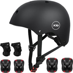 XJD Kids Bike Helmet,Multi-Sport Protective Gear Set for 3-5-8-14 Years Boys Girls with Knee and Elbow Pads Wrist Guards fit Roller Skates,Cycling,Skateboarding,Christmas Birthday Gifts for Kids (Small, Black)