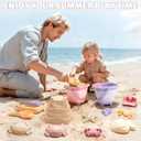 3 Pack Beach Toys Set for Kids Toddlers Girls, Collapsible Sand Buckets with Beach Molds and Mesh Bag, Sandbox Travel Toys Beach Vacation Essentials, Camping Gear, Fishing (Purple/Pink/Yellow)
