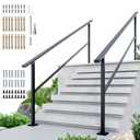DIYHD 10 Step Handrail for Outdoor,Powder Coated Iron Stair Railing,Black Hand Rails for Indoor, Porch, Deck, 2 Pack