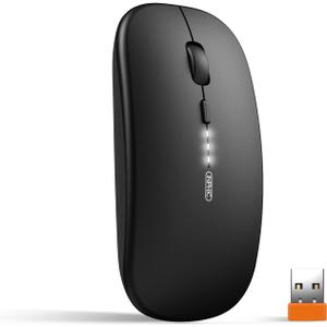 INPHIC Slim Wireless Mouse Rechargeable, Battery Visible, 2.4G Silent Cordless,2400 DPI with USB Receiver, Black