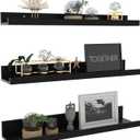 Giftgarden 24 Inch Black Floating Shelves Wall Mounted Woodgrain Picture Ledge Shelf for Storage Bedroom Bathroom Kitchen Living Room Office, Set of 3 Different Sizes