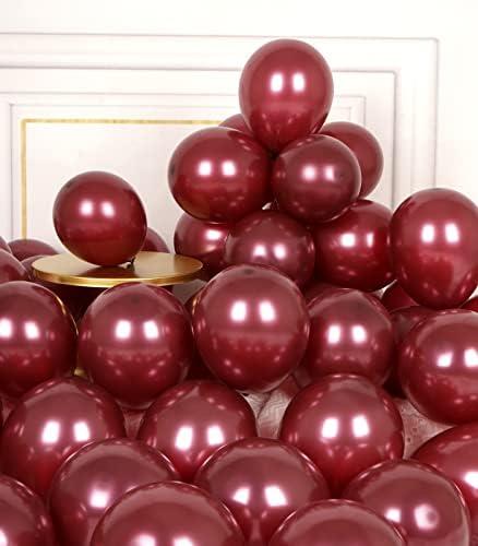 AULE Metallic Burgundy Balloons 5 inch 50 Pcs Maroon Latex Balloons Chrome Helium Shiny Thicken Balloon Perfect Party Decoration for Wedding Birthday Baby Shower Graduation Carnival