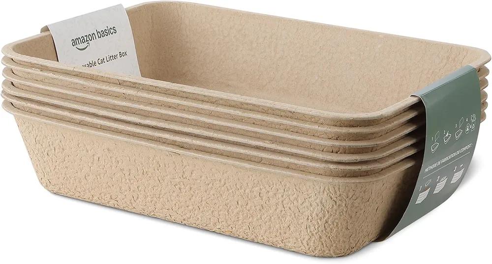 Amazon Basics Disposable Cat Litter Box, Multi-Use Travel & Home Box, 6-Pack, Large 36.5cm x 46cm