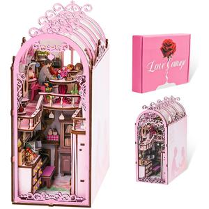 Book Nook Kit DIY Miniature House Crafts Dollhouse Wooden Booknook Building Kit Tiny Pink House Building Sets 3D Book Nook Puzzle for Adults Decorative Shelf Insert