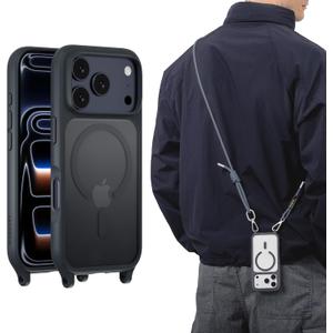 MAGEASY Compatible with iPhone 17 Pro 6.3" Case with Crossbody Strap - 16ft Drop Protection, Compatible with MagSafe | Roam M (Midnight)