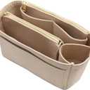 LEXSION Felt Purse Bag Organizer Insert with zipper Bag Tote Shaper Fit Speedy Neverful PM MM, Beige 8023